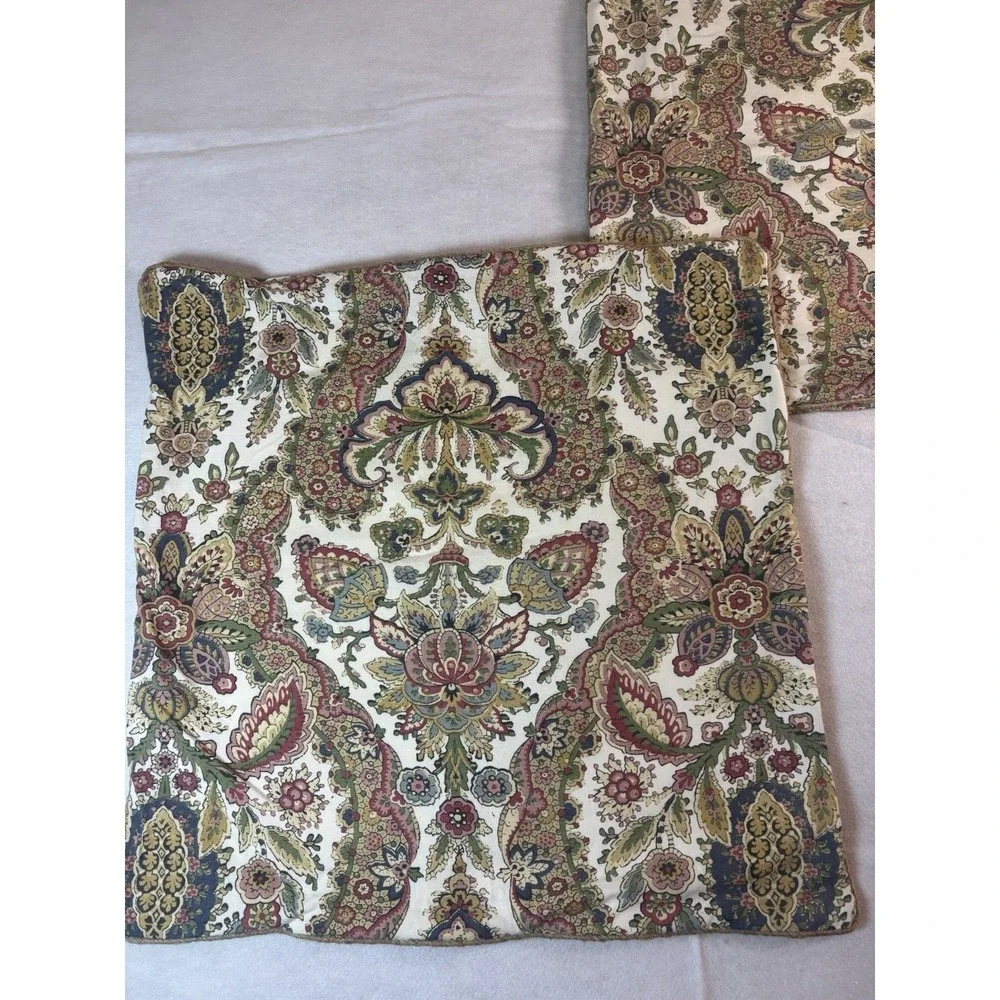 Pottery Barn Pillow‎ Shams 22x22 Pair Multicolor Cotton Floral W/ Jute Piping